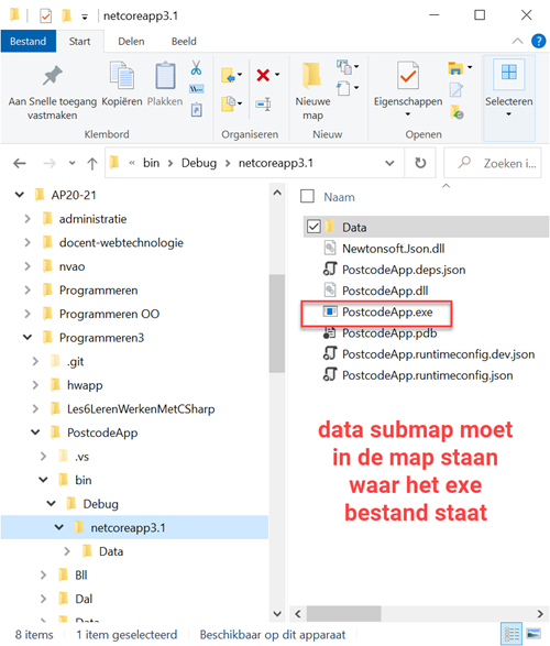 Visual Studio map waar exe bestand staat in debug modus